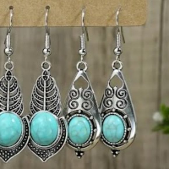 Set of 3 Geometric Silver Pendant Earrings with 925 Silver Hooks - Picture 4 of 4